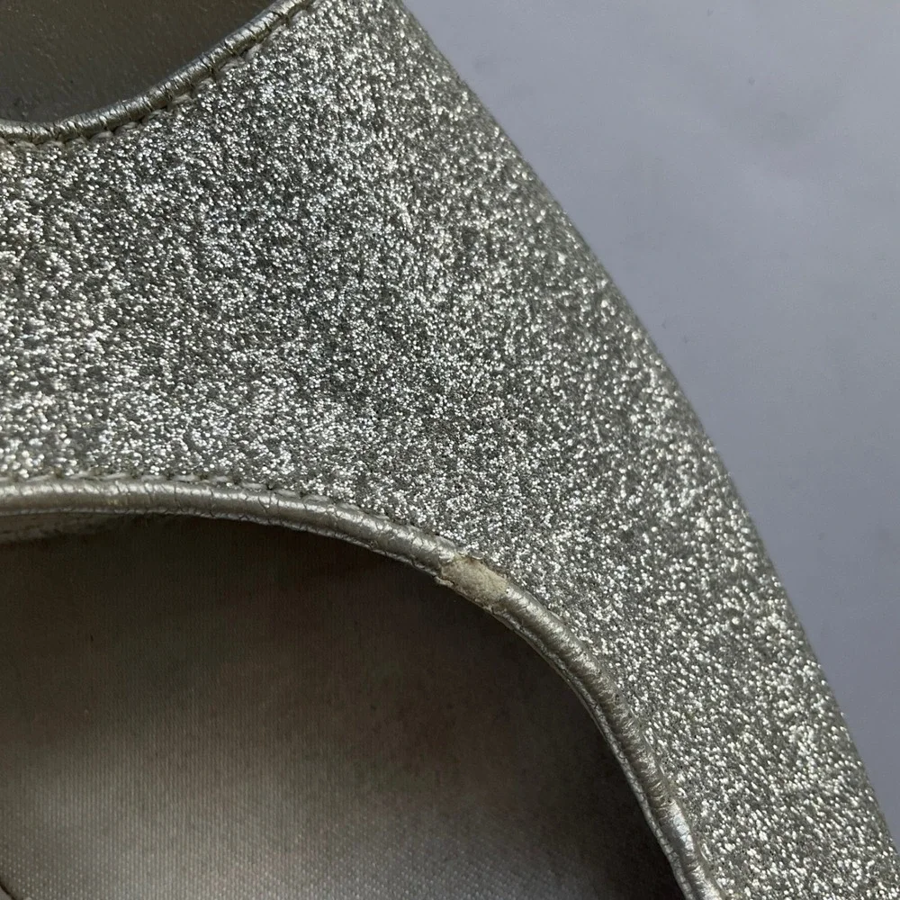 Lulu‎ Townsend Silver Glitter Peep Toe Slingback Platform Pumps Heels Stiletto 7